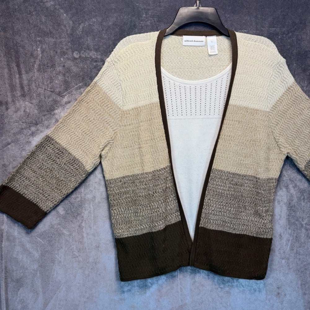Alfred Dunner Cardigan Women XL Brown Tan Metallic Shimmer Layered Knit